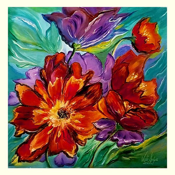 Absztrakt virágok 40x40 cm feszített vászon - 56.000.-