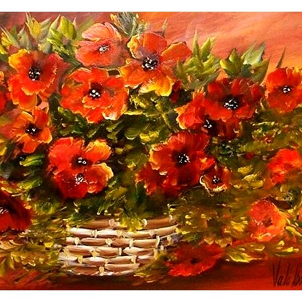 Piros virágok kosárban 50x35   78.000.-