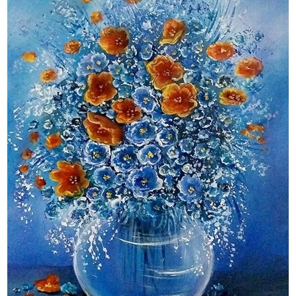 Kékben rezgő virágok 40x30 cm - 62.000.-