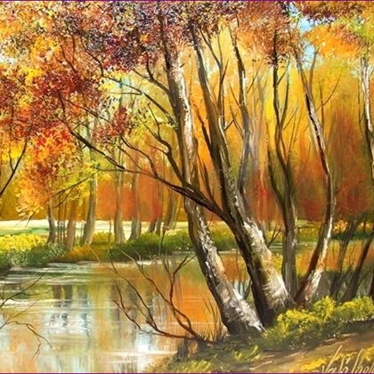 Őszi fák a vízparton 40x40 cm