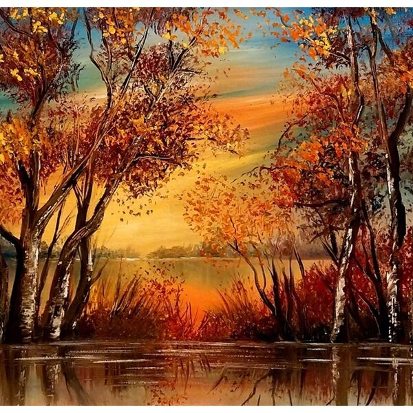 Őszi tópart víztükörrel