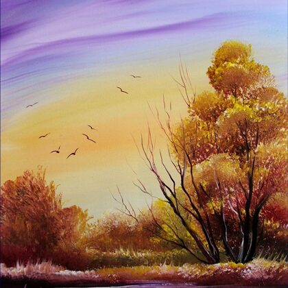 Őszi táj madarakkal 35x30 cm