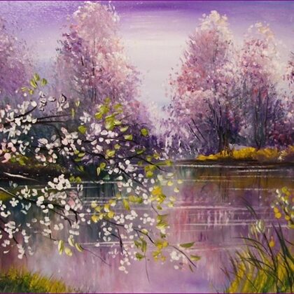 Virágzó fa a tóparton 20x30cm