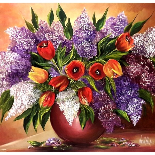 Orgonák és tulipánok  60x45 cm