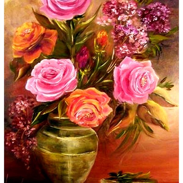 Virágok arany vázában  45x35 cm