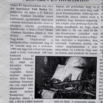 Valóság és misztikum c. cikk Nagykőrös, 1999. május 19.