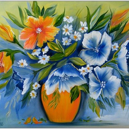Violet Valo - Blue and Yellow Flowers, 40x45 cm