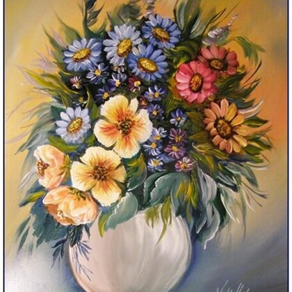 Violet Valo - Flowers in White Vase, 40x30 cm
