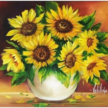 Violet Valo - Sunflowers in White Vase, 40x35 cm
