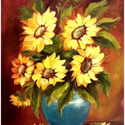 Violet Valo - Sunflowers in Blue Vase, 45x35 cm