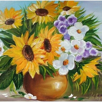 Violet Valo - Sunflowers and Small Flowers, 45x40 cm