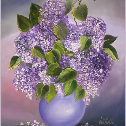 Violet Valo - Lilac Flowers in Purple Vase, 50x40 cm