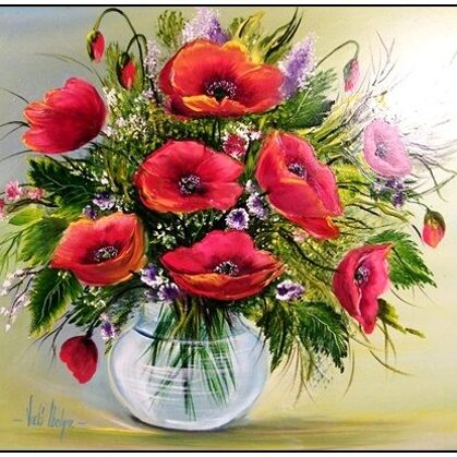 Violet Valo - Poppies in Glass Vase, 40x35