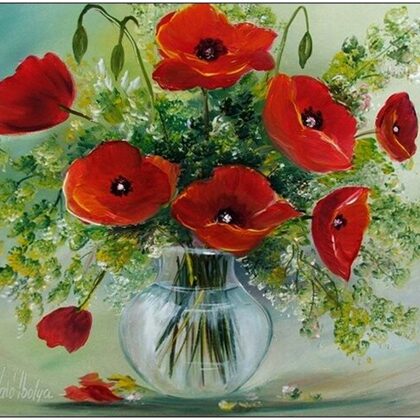 Violet Valo - Poppies in Glass Vase, 40x45 cm