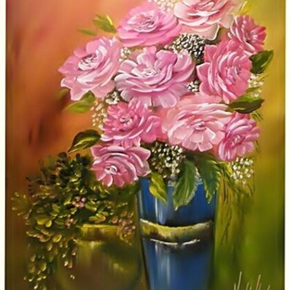 Violet Valo - Roses in Blue Vase, 40x30 cm