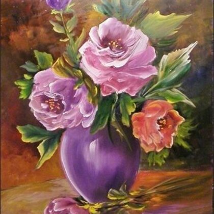 Violet Valo - Roses in Purple Vase, 35x30 cm