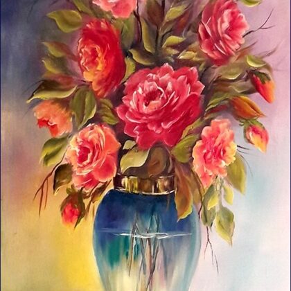 Violet Valo - Roses in Glass Vase, 60x45 cm