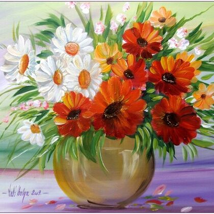 Violet Valo - Colored Daisies, 40x35 cm