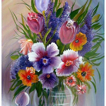 Violet Valo - Fresh Flowers in Glass Vase, 40x30 cm