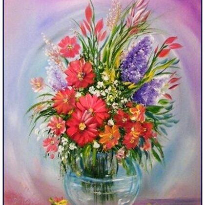 Violet Valo - Mixed Flowers in Glass Vase, 35x30 cm