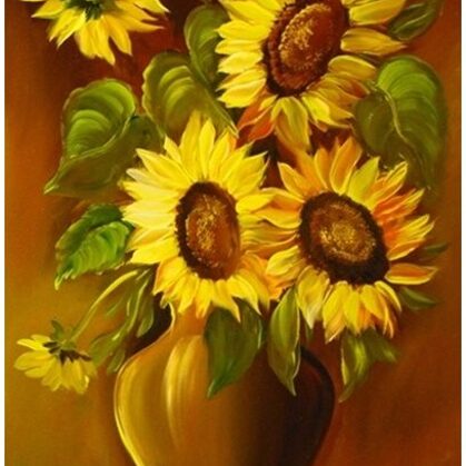 Violet Valo - Sunflowers in Brown Vase