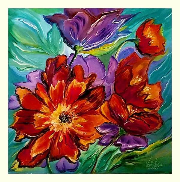 Absztrakt virágok 40x40 cm feszített vászon - 156.000.- Ft