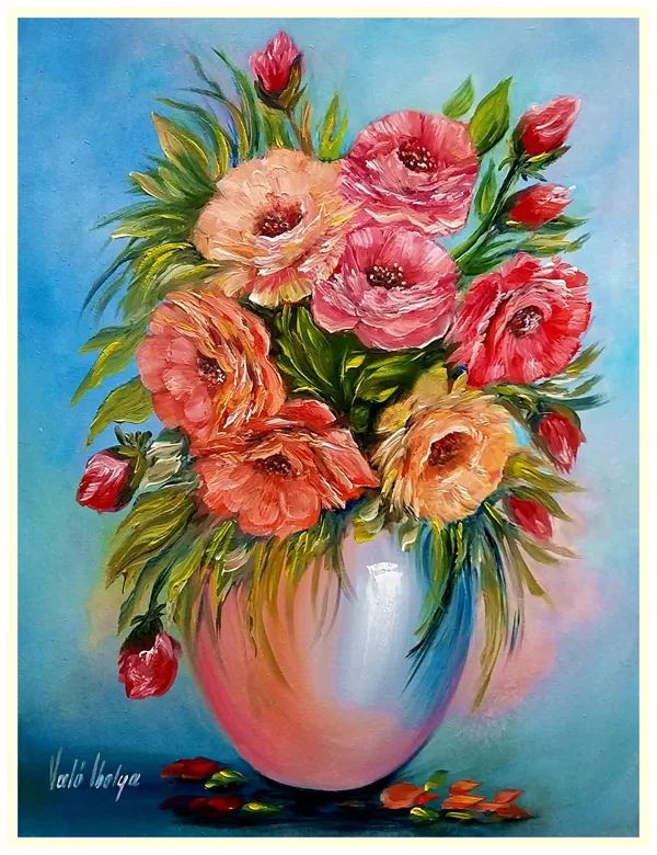 Rózsacsokor vázában 45x35 cm 172.000.- Ft