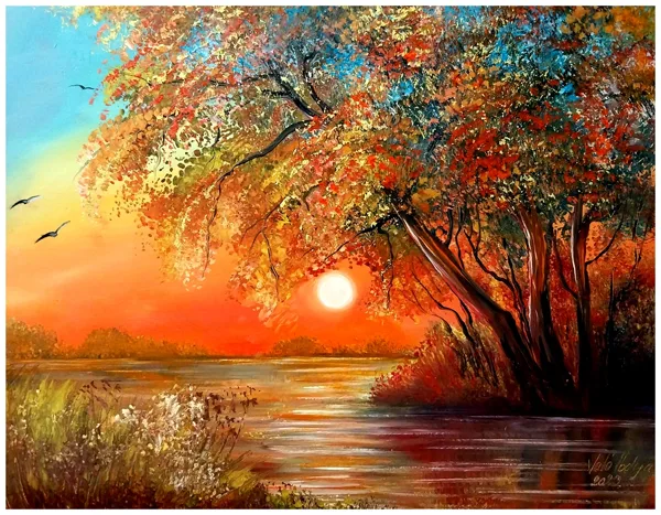 Tóparti napnyugta 35x45 cm&nbsp; &nbsp;165.000.- Ft