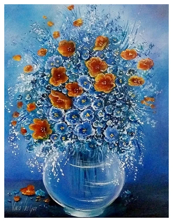 Kékben rezgő virágok 40x30 cm - 162.000.- Ft