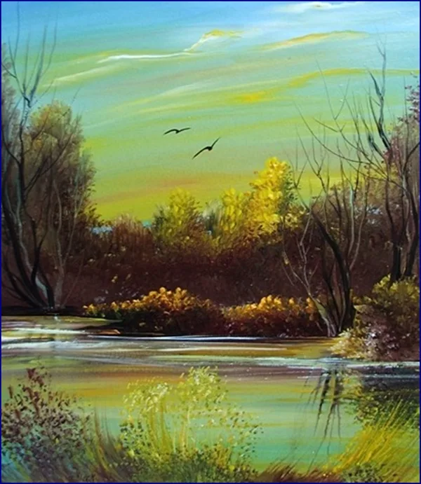 Vízparti táj madarakkal 35x30 cm