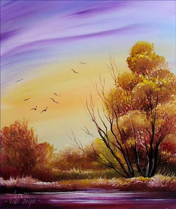 Őszi táj madarakkal 35x30 cm