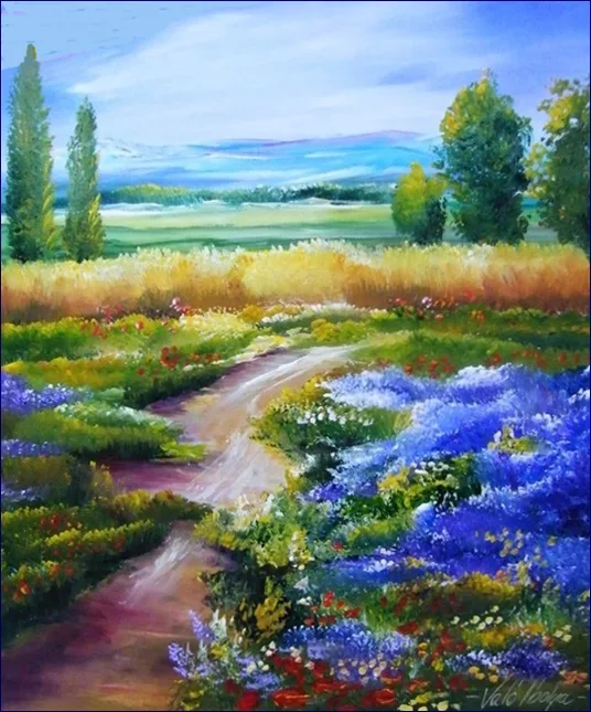 Pipacsok és levendulák 35x30 cm