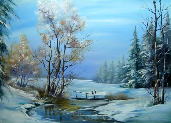 Téli táj madarakkal 50x70 cm