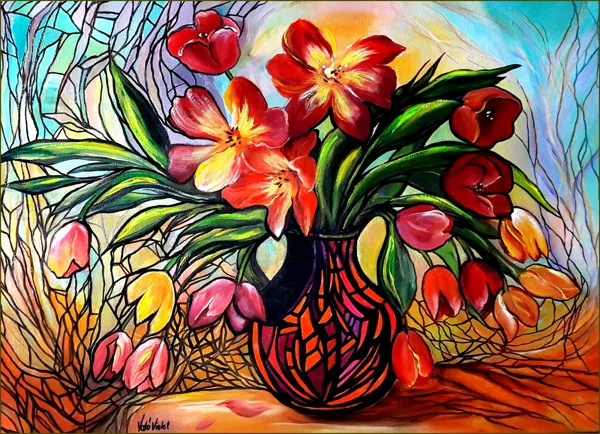 Tulipánok 50x70 cm, feszített vászon