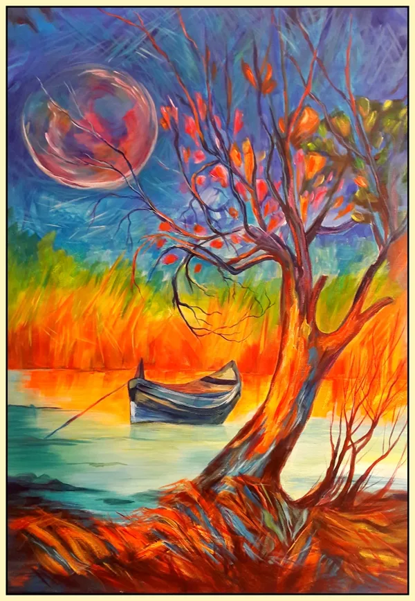 Telihold, Akril-feszített vászon, 70x50 cm