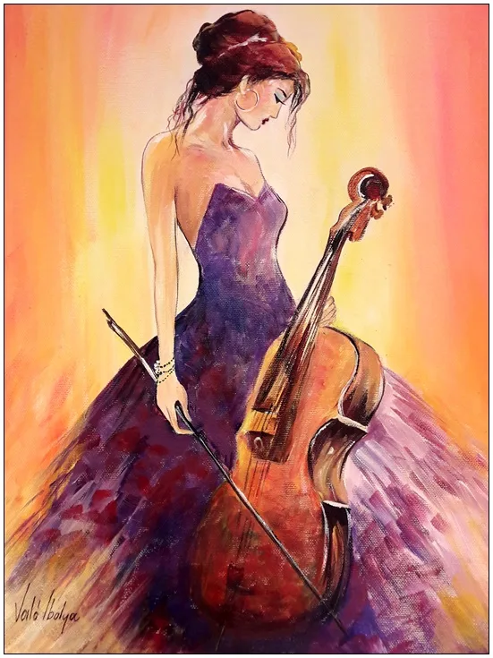 Lány csellóval 50x35 cm 