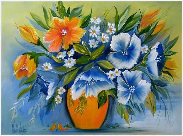 Kék és srága virágok 40x45 cm - MAGÁNTULAJDON