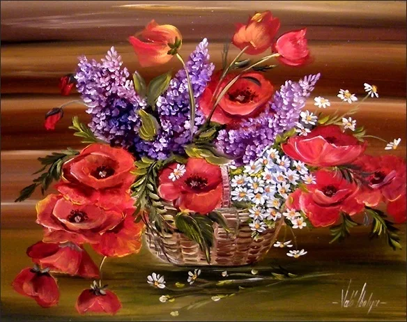 Májusi virágok kosárban 40x30 cm - eladva