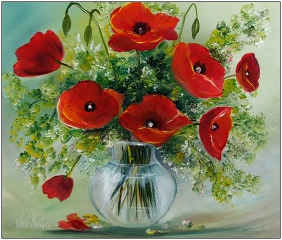 Pipacsok üvegvázában 45x40 cm - eladva