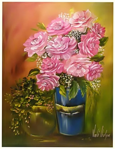 Rózsák kék vázában 40x30 cm - eladva