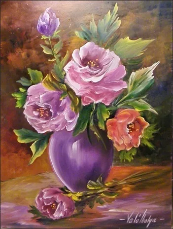 Rózsák lila vázában 35x30 cm - eladva