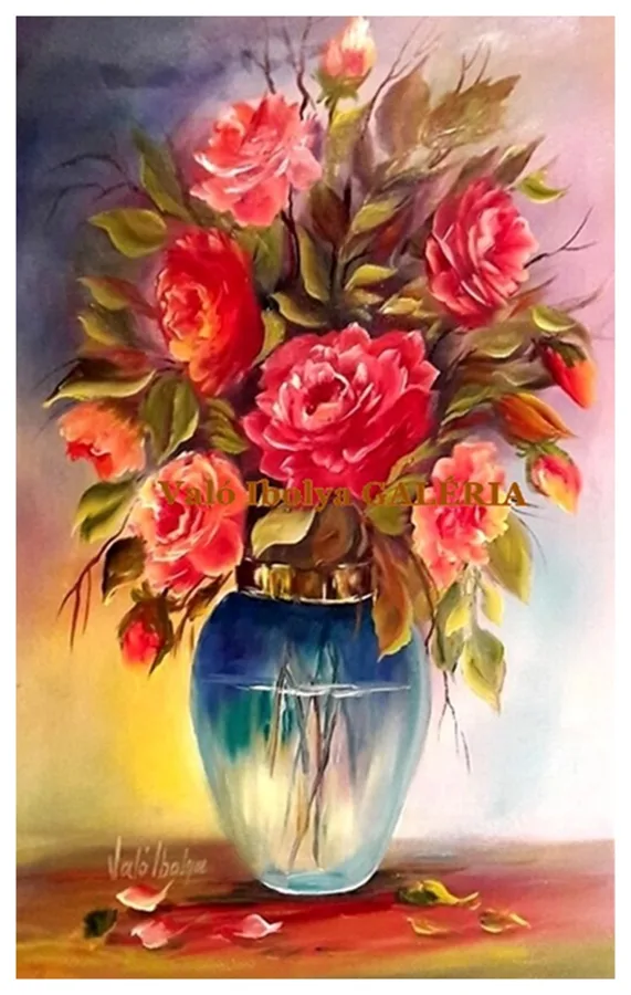 Rózsák üveg vázában 60x45