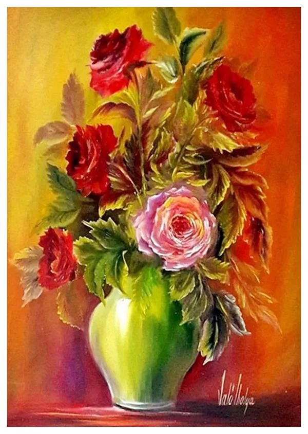 Rózsák zöld vázában 60x45