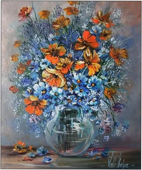 Sárga és kék virágok 50x60 cm - MAGÁNTULAJDON 