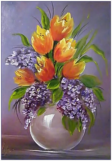 Tulipánok és orgonák 35x30 cm - eladva