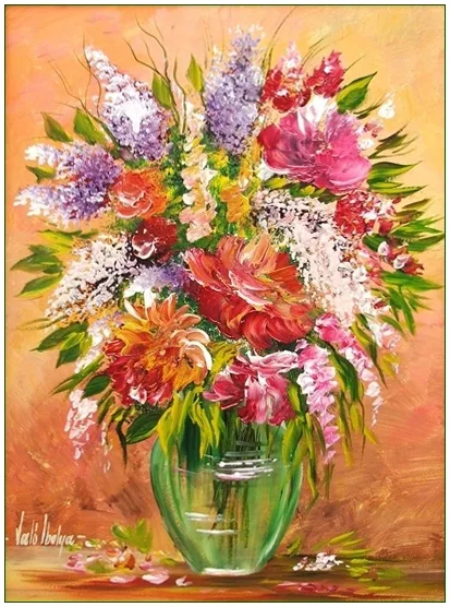 Vegyes csokor zöld vázában 45x35 cm - eladva