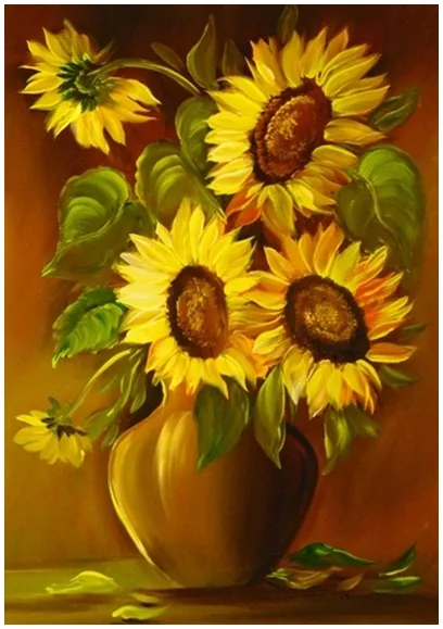 Napraforgók barna vázában 60x45 cm - eladva