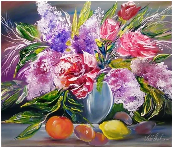 Violet Valo - Gyümölcs csendélet absztrakt virágokkal, 2010.