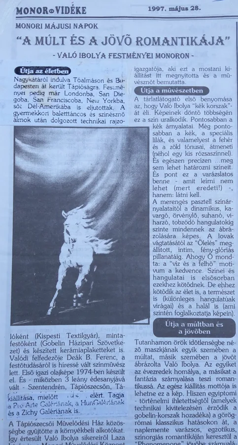 1997.  A múlt és a jövő romantikája c. kiállításról ír Bolcsó Gusztáv középiskolai tanár 