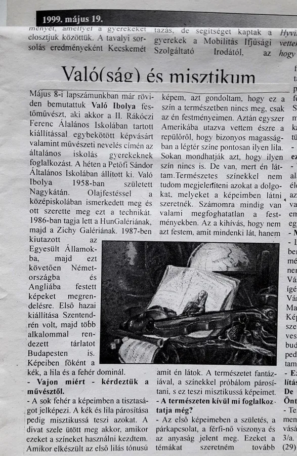 1999. május 9.  Valóság és misztikum c. cikk Nagykőrös